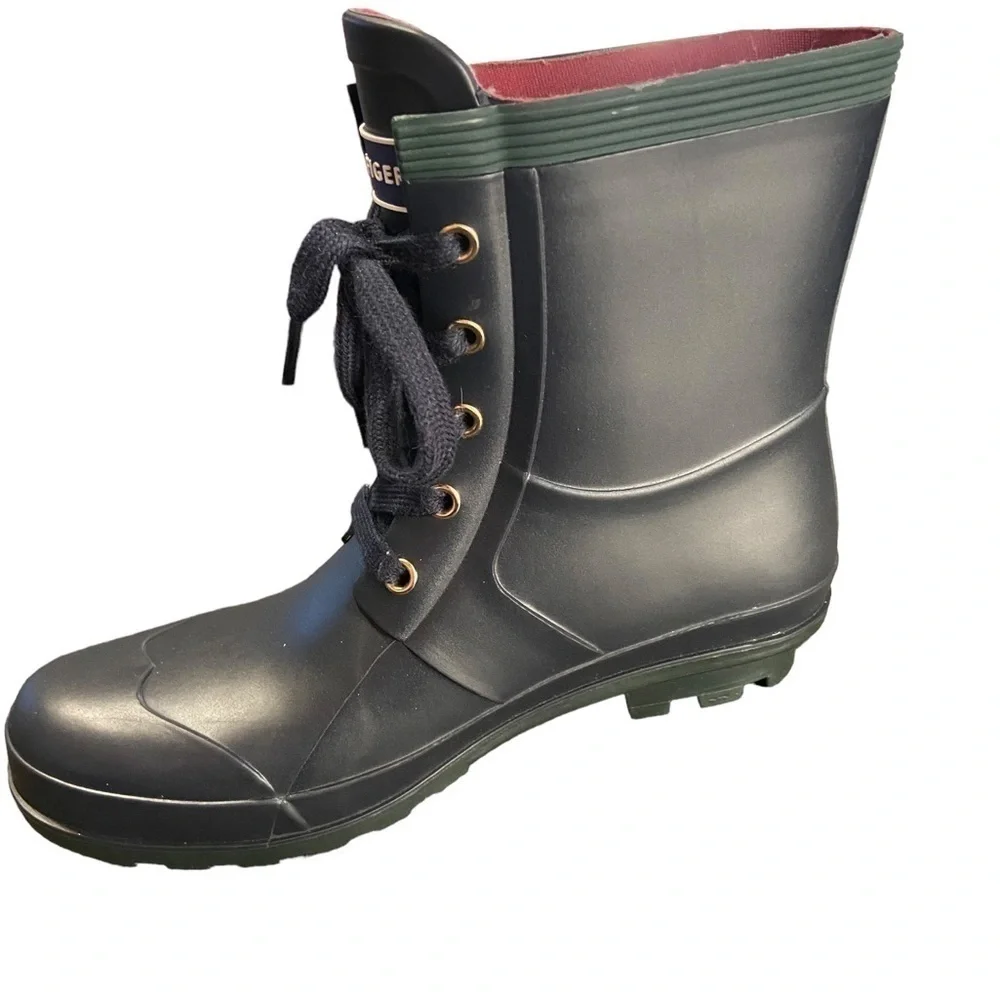 Nwot Tommy Hilfinger Navy  Designer Rain Boots - Picture 2 of 5